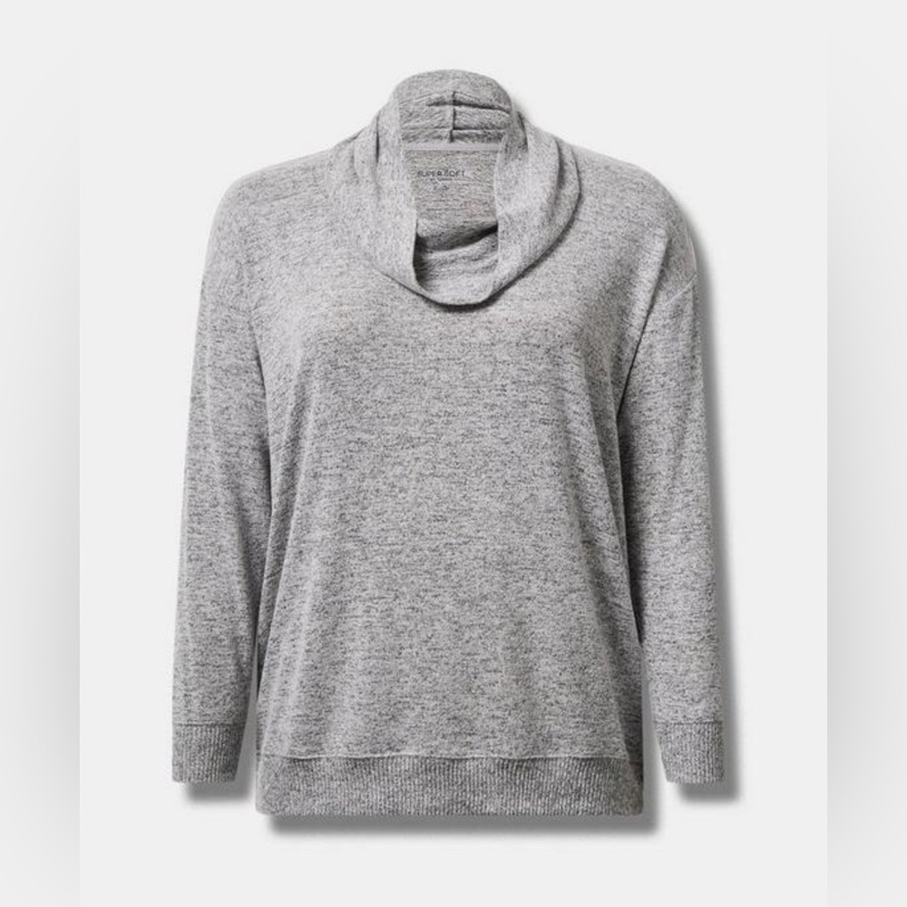 Super Soft Plush Cowl Neck Long Sleeve Tunic Sweatshirt Heathered Gray Size 6